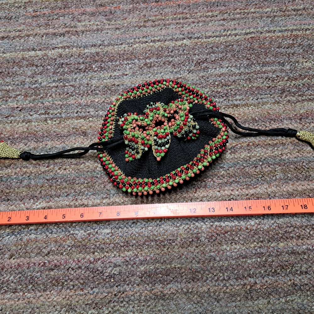 Vinyage Beaded Drawstring Pouch - Black, Red, Green, Gold